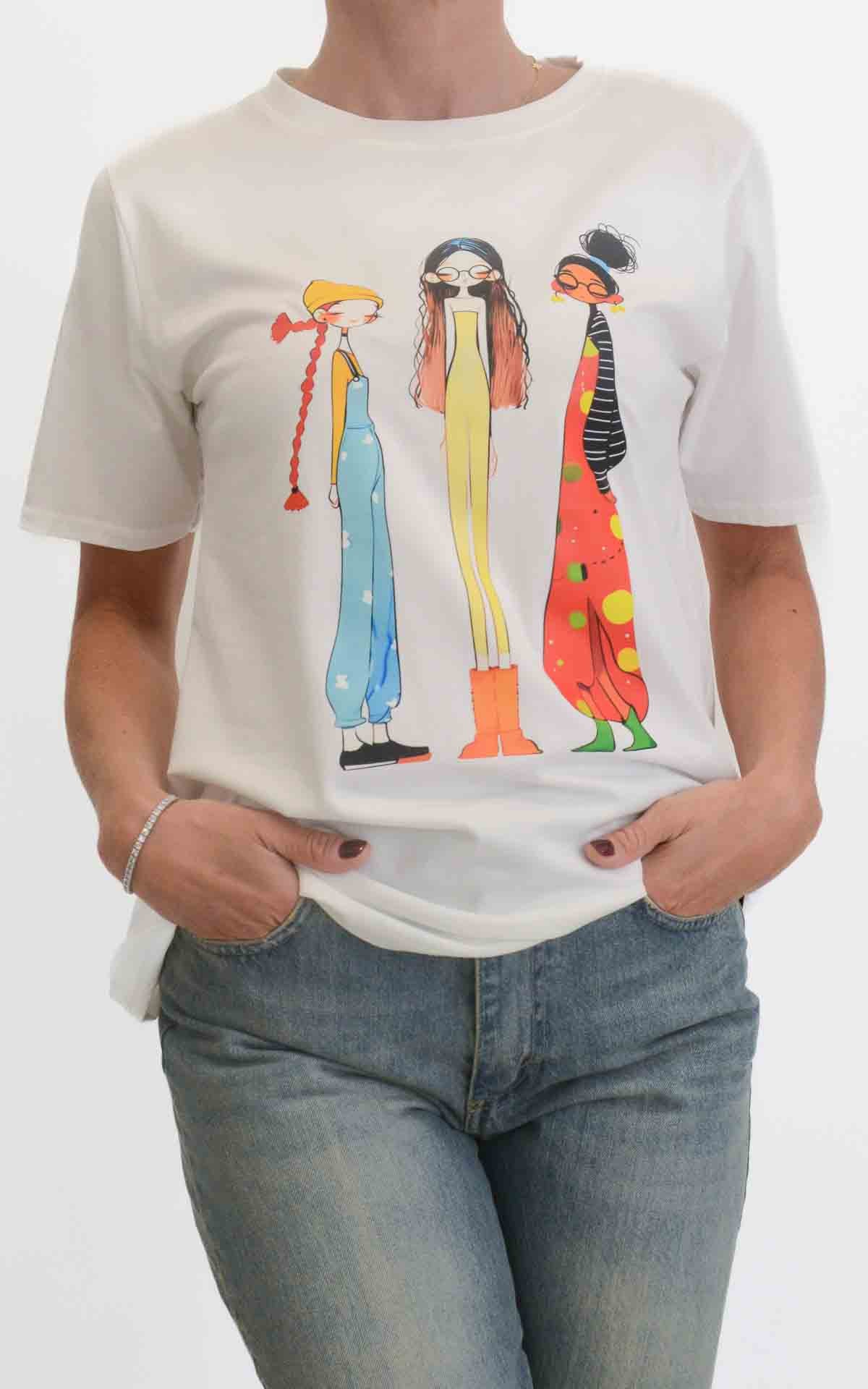Civico 1 - T-shirt stampa bambole tutine - Bianco