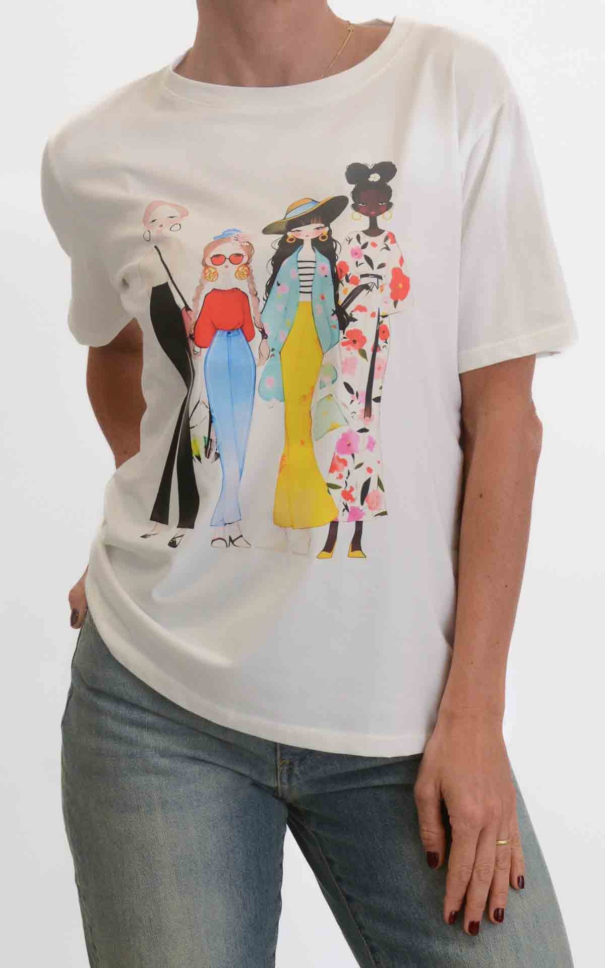 Civico 1 - T-shirt stampa bambole abito fiori - Bianco