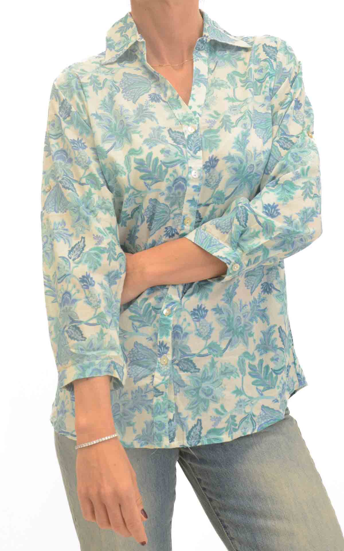 Palme - Camicia fantasia floreale - Turchese
