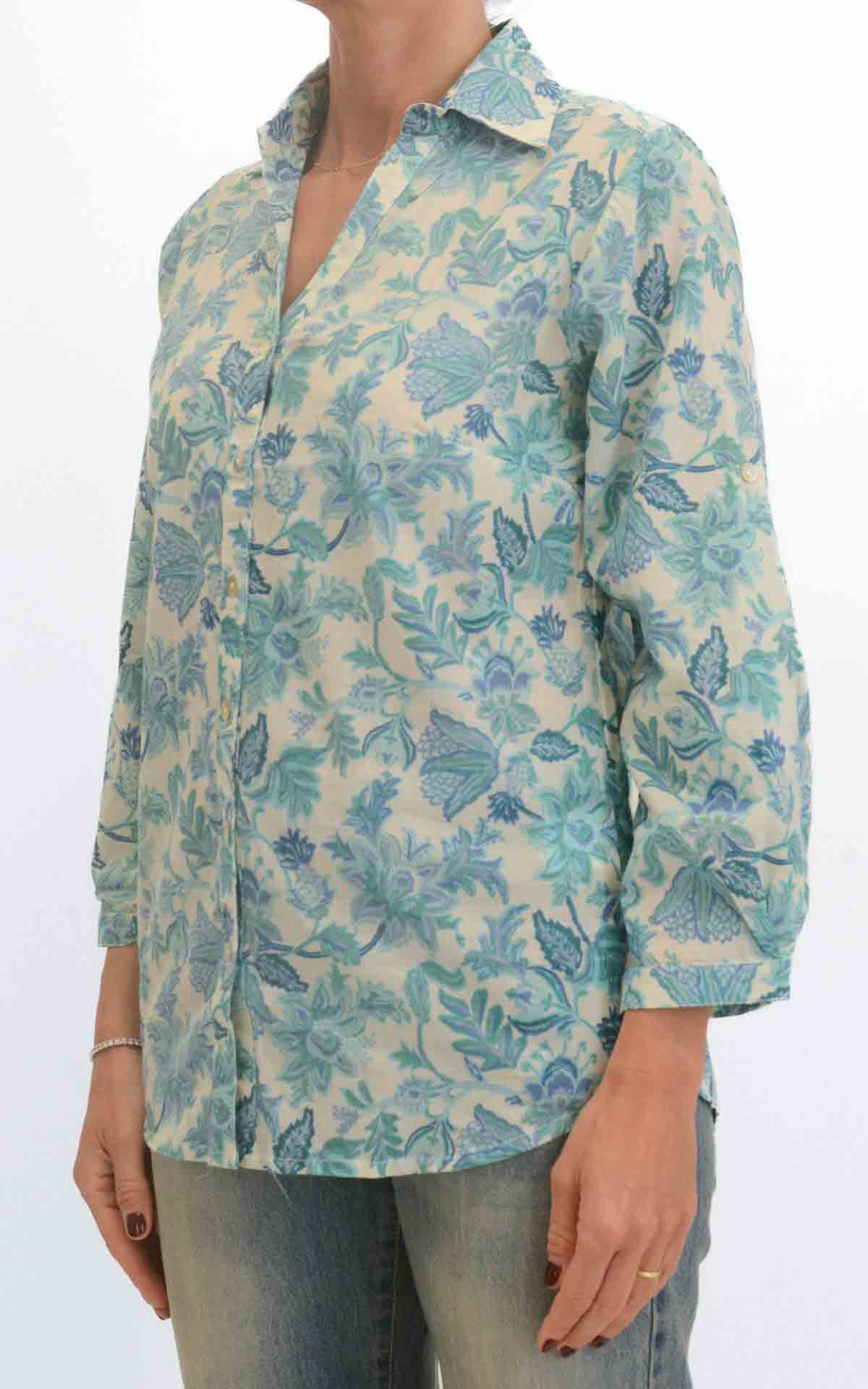 Palme - Camicia fantasia floreale - Turchese