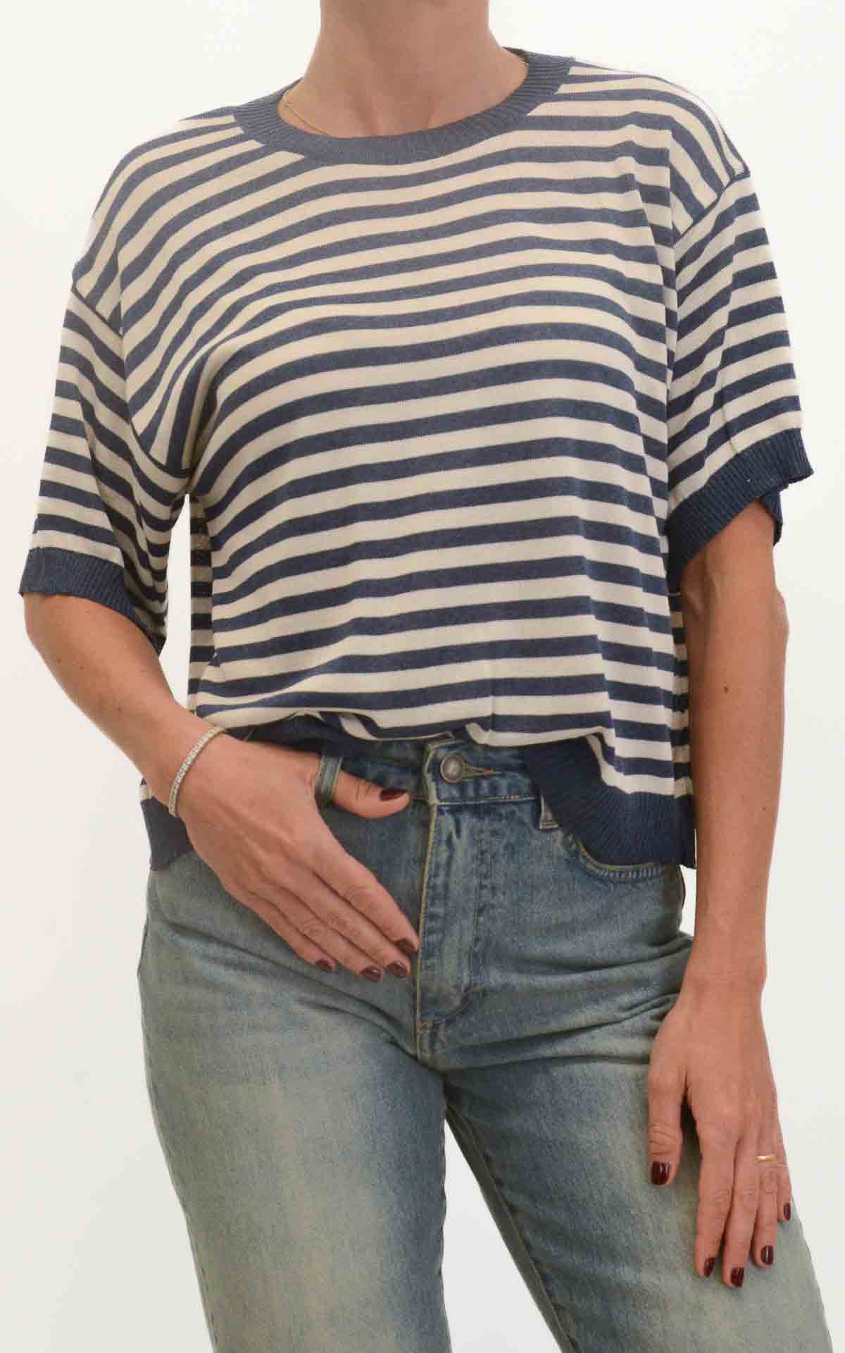 OFF-ON - Maglia a righe - Blu/Panna