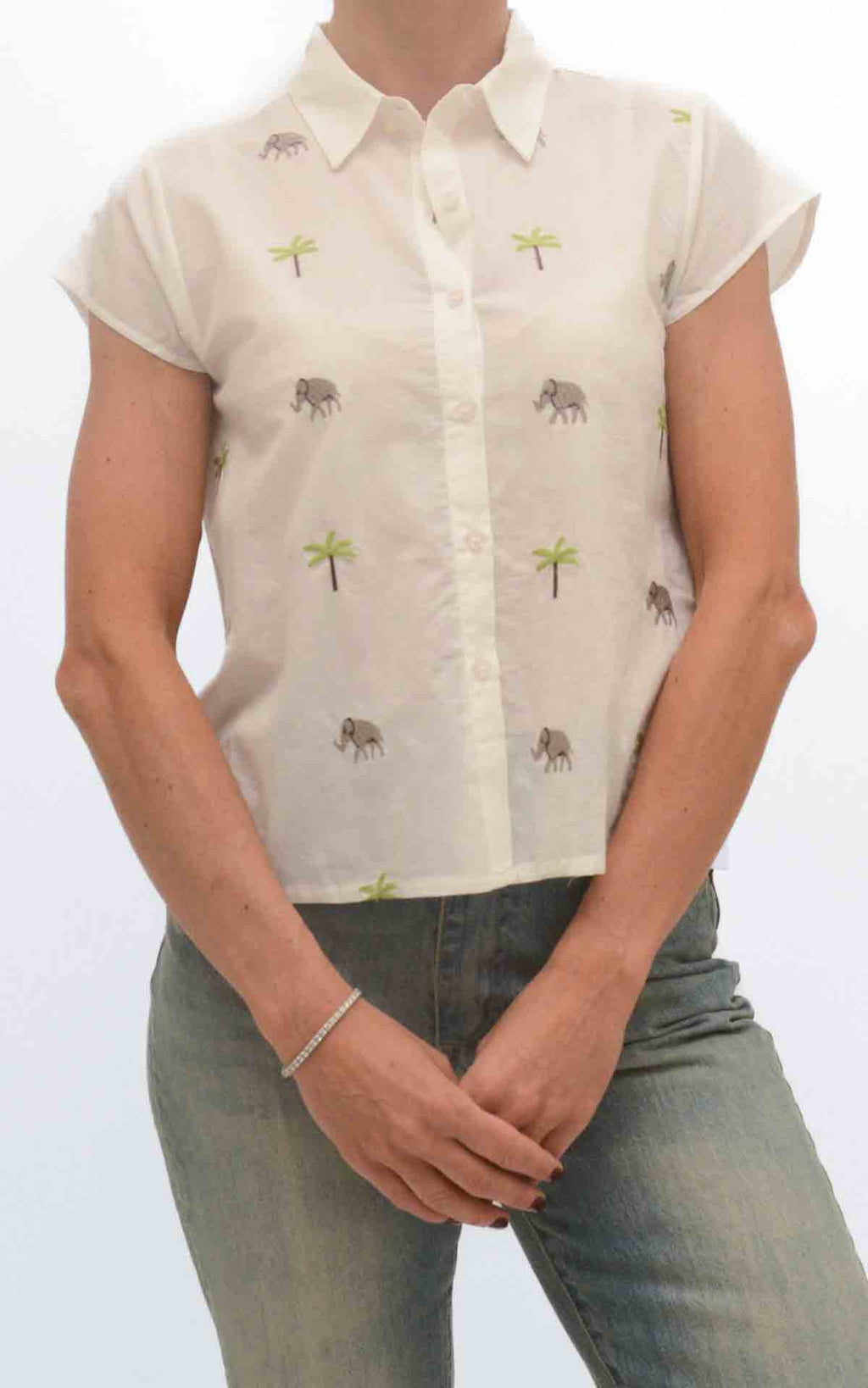 Compañía Fantástica - Camicia elefanti e palme ricamati - Latte