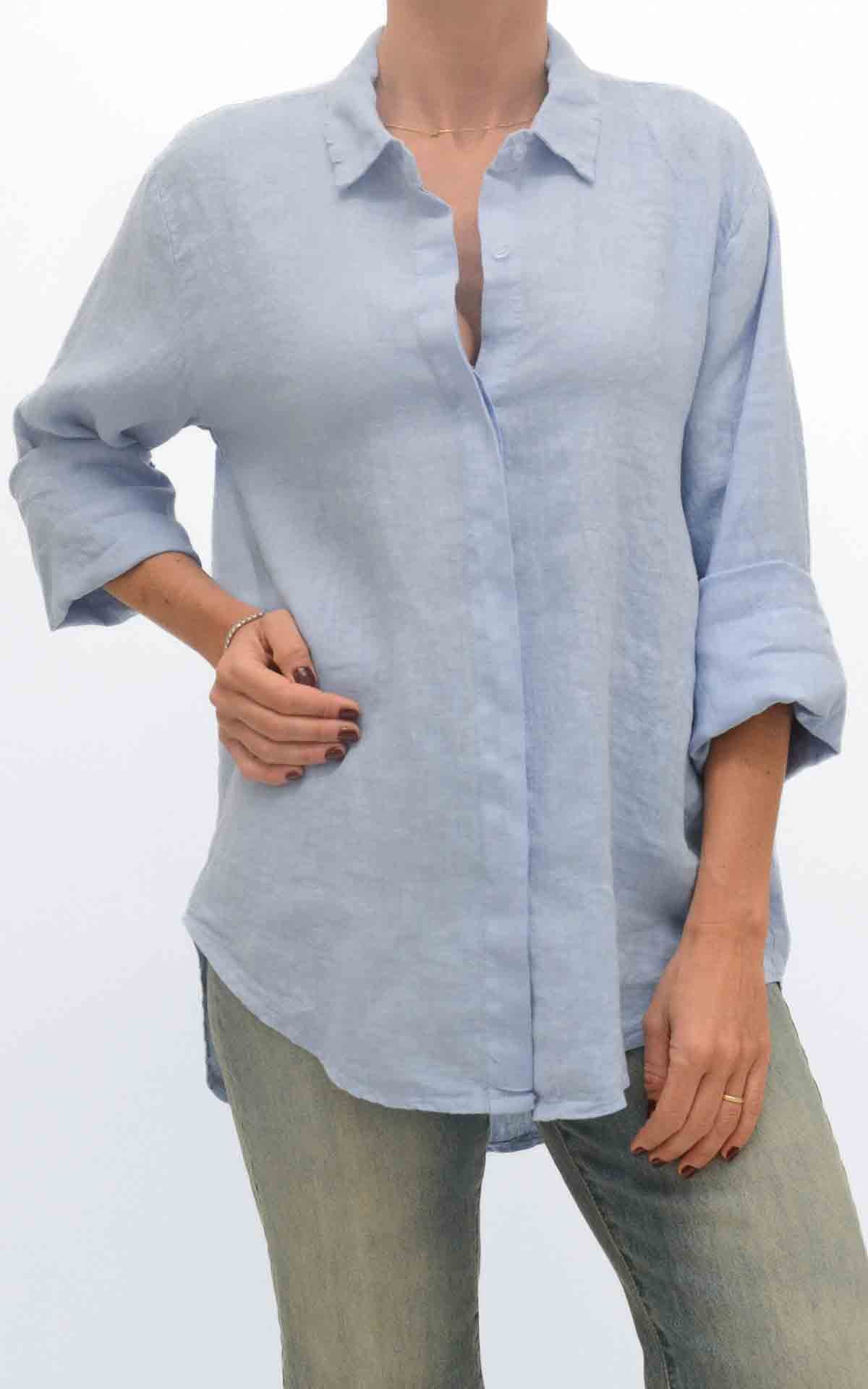 OFF-ON - Camicia lino - Celeste