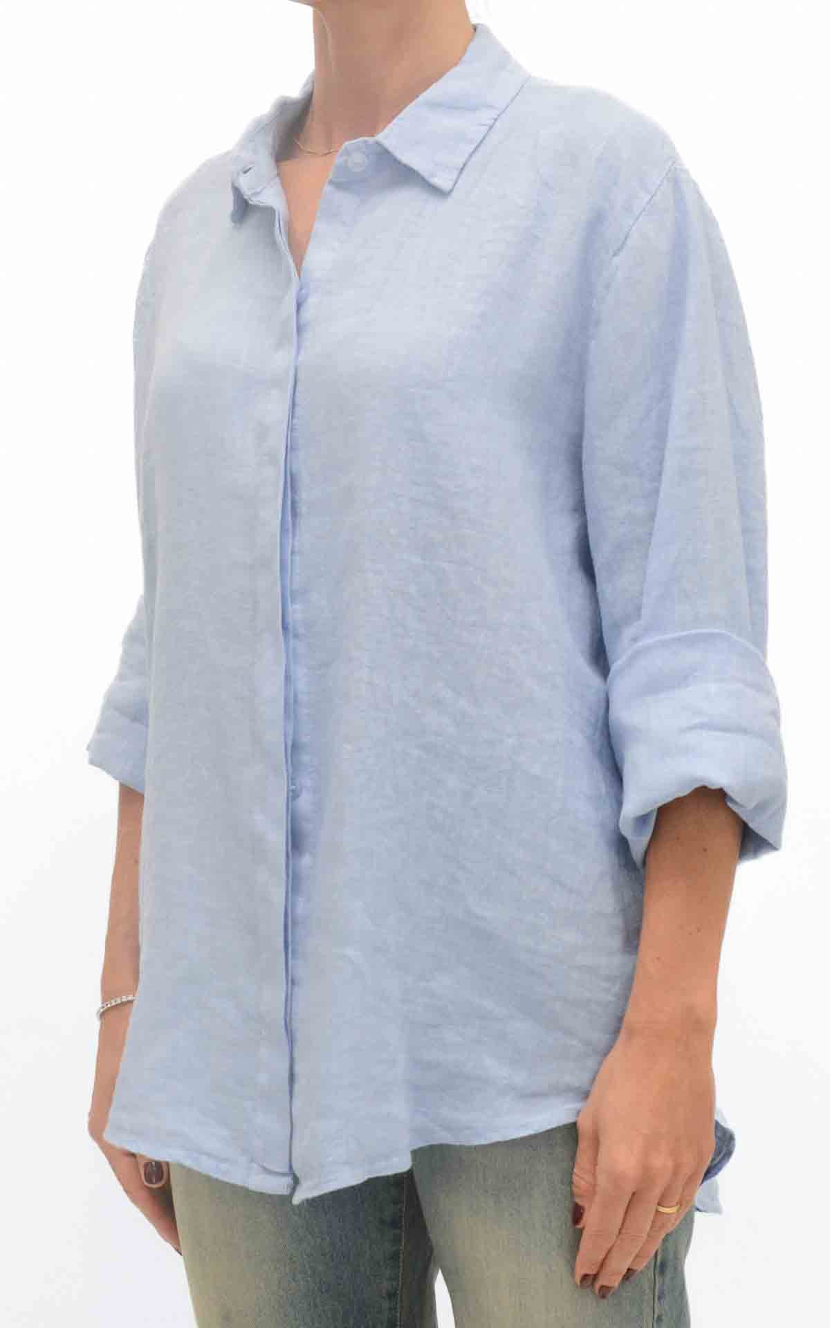 OFF-ON - Camicia lino - Celeste
