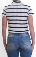 Susymix - Maglia polo crochet rigata - Nero