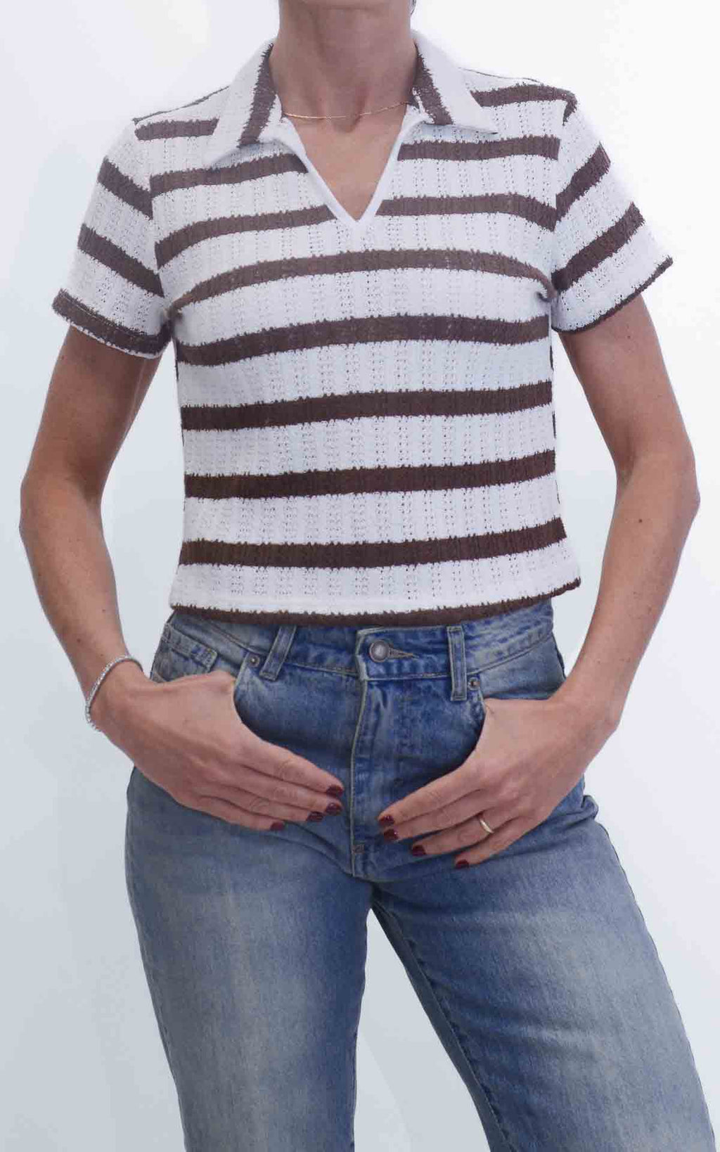 Susymix - Maglia polo crochet rigata - Moro