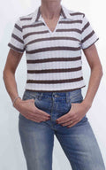 Susymix - Maglia polo crochet rigata - Moro