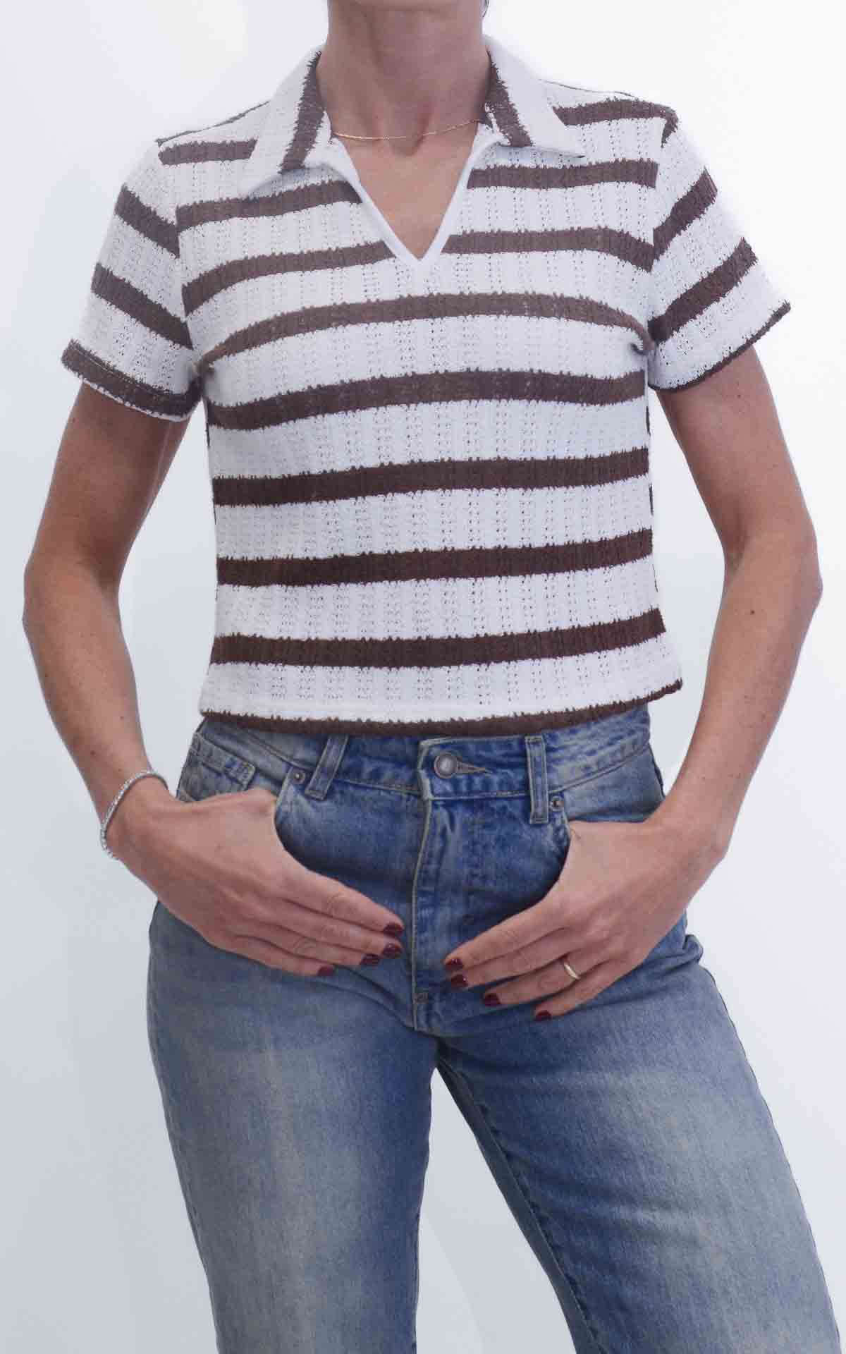 Susymix - Maglia polo crochet rigata - Moro