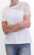 Susymix - Maglia inserto pizzo spalla - Bianco
