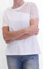 Susymix - Maglia inserto pizzo spalla - Bianco