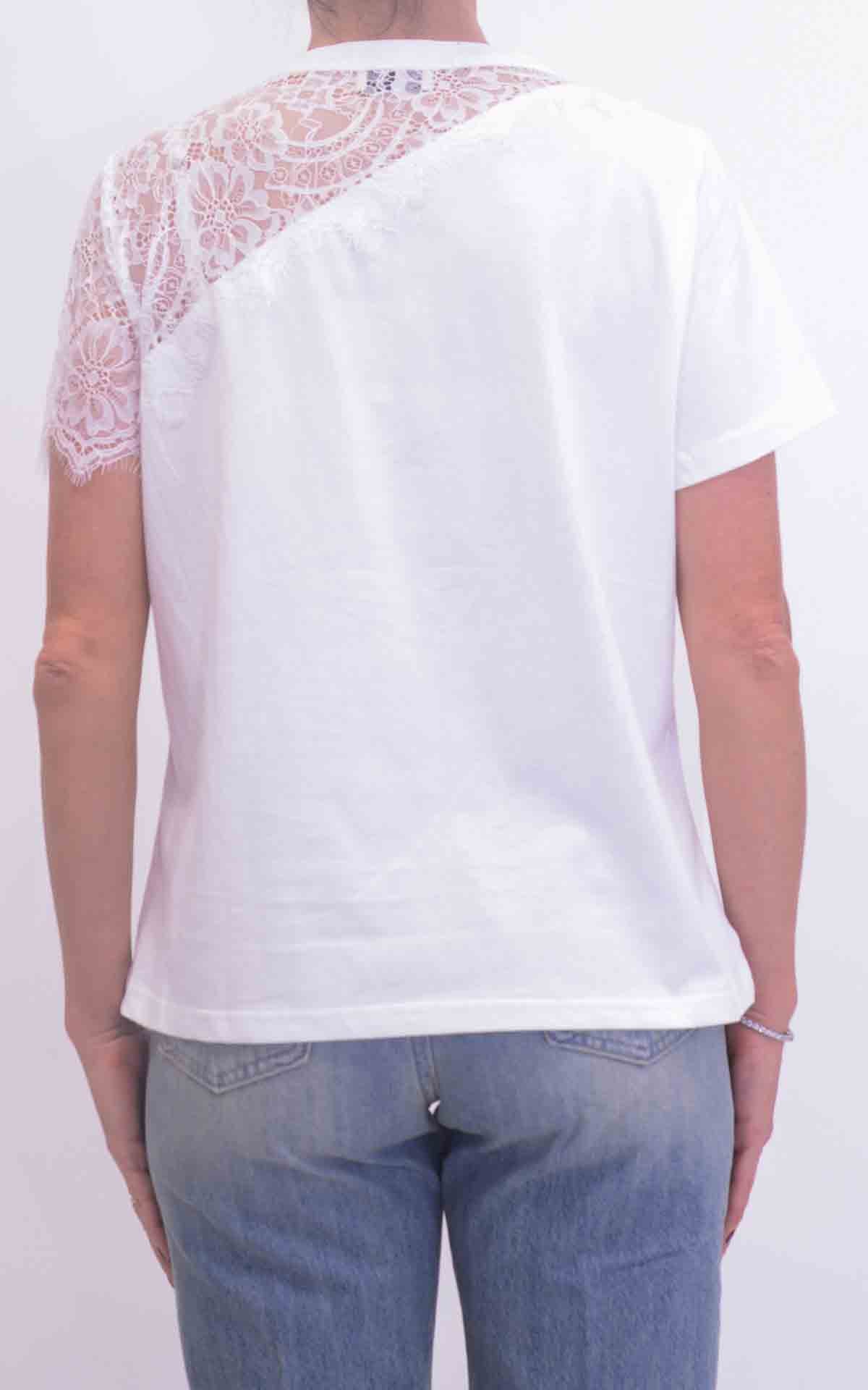 Susymix - Maglia inserto pizzo spalla - Bianco