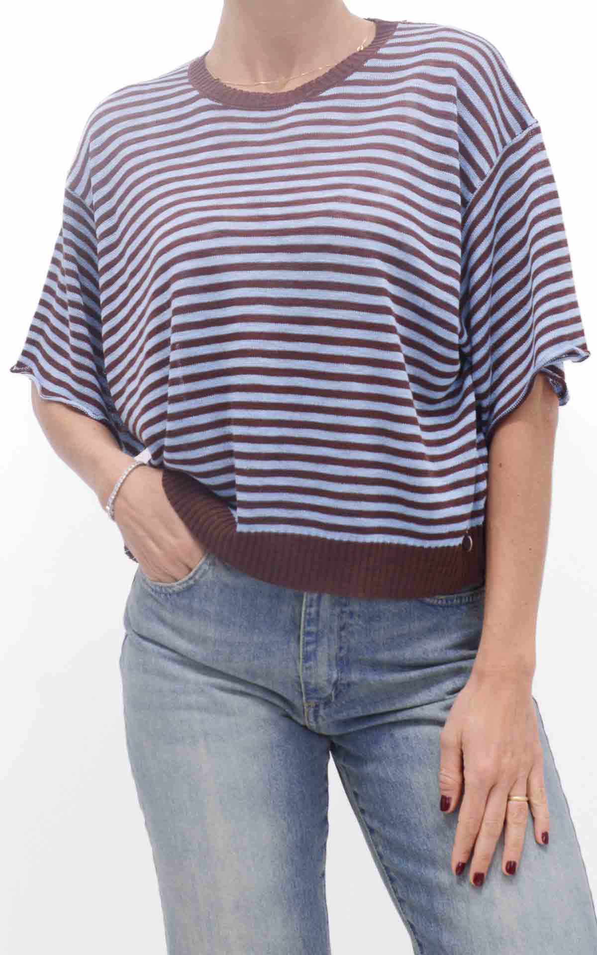 Eco - Maglia a righe - Moro/Celeste