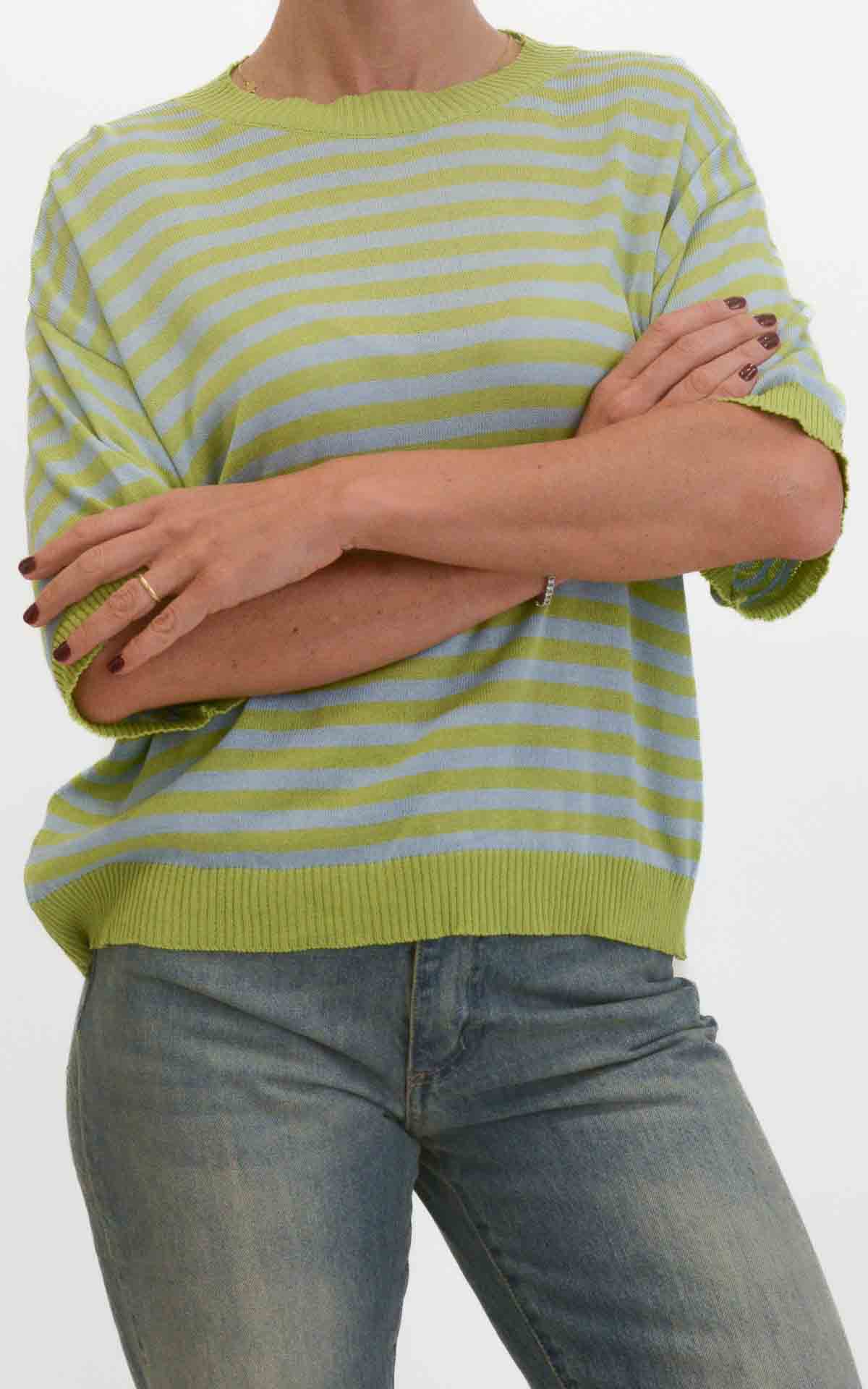 OFF-ON - Maglia a righe - Celeste/verde mela