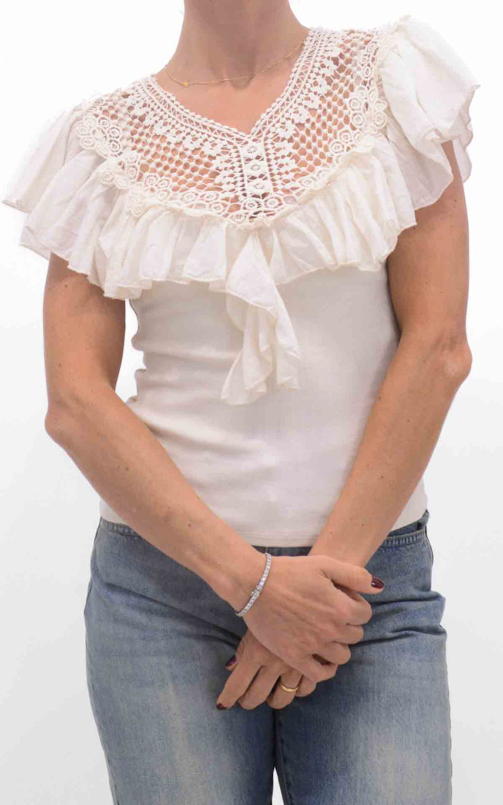 Susymix - Canotta crochet con rouches - Panna