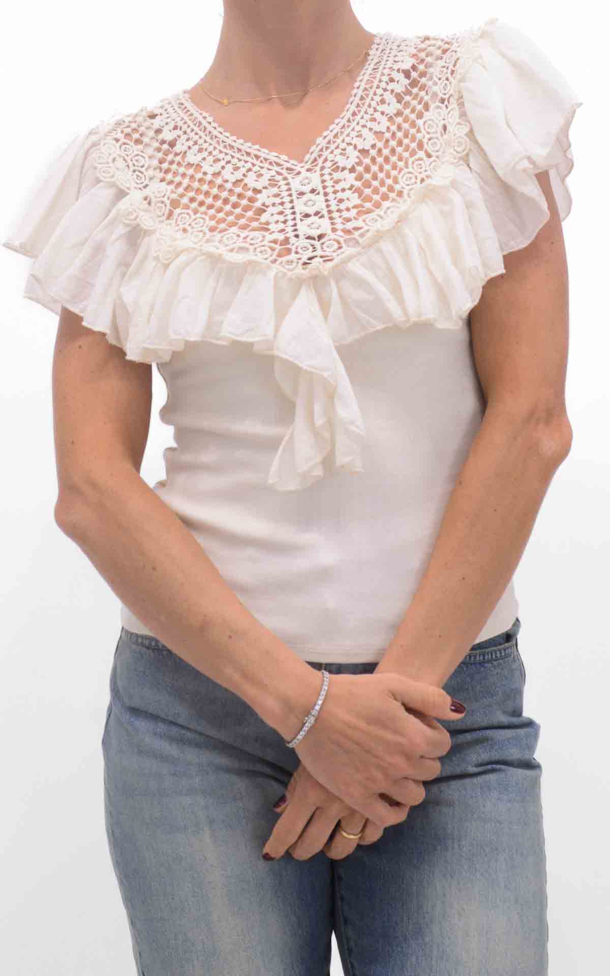 Susymix - Canotta crochet con rouches - Panna