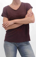 OFF-ON - Maglia in lino scollo a V - Marrone bruciato