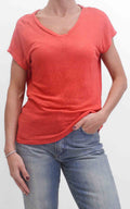 OFF-ON - Maglia in lino scollo a V - Corallo