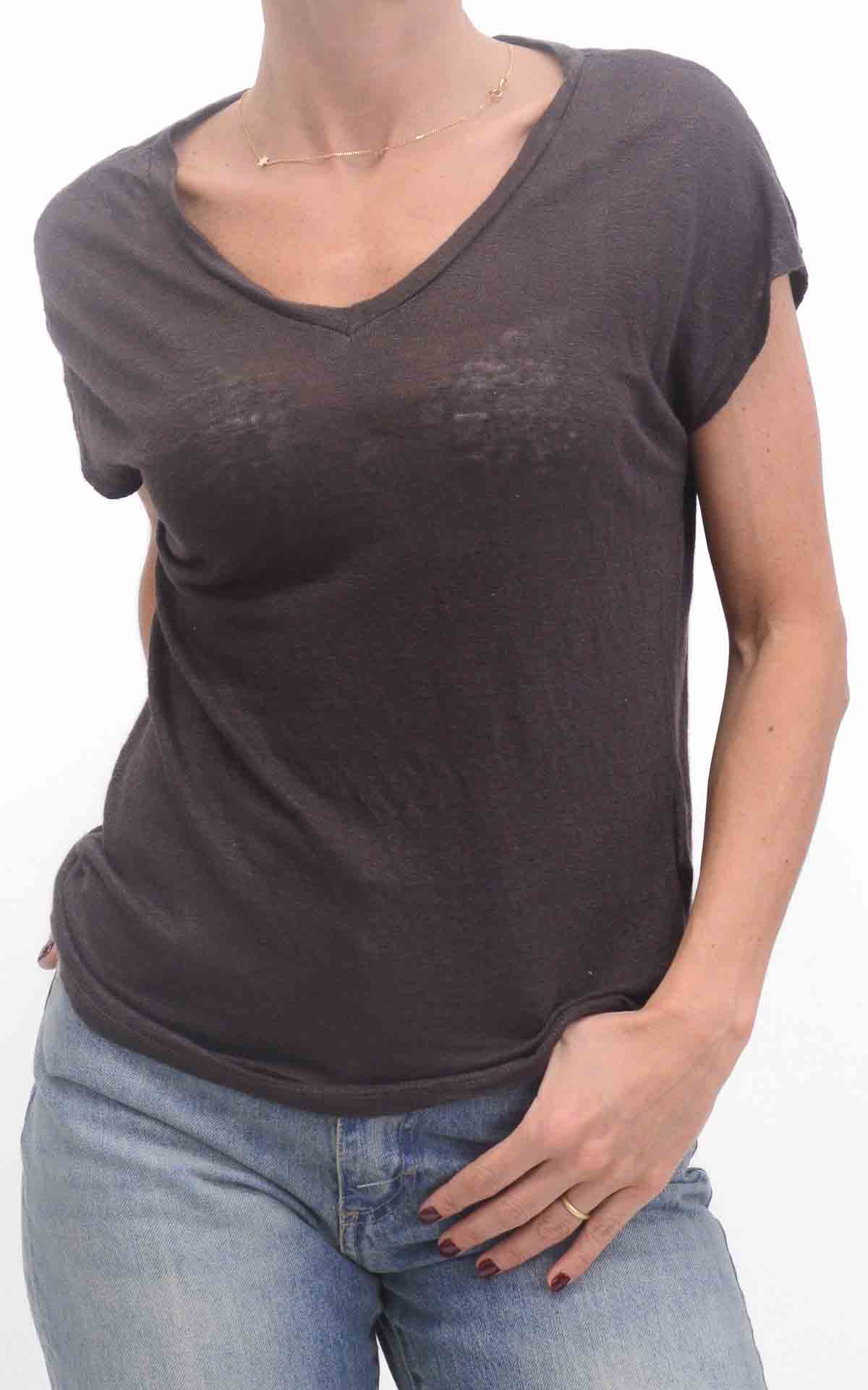 OFF-ON - Maglia in lino scollo a V - Moro