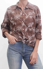 OFF-ON - Camicia con fiori ricamati - Cioccolato