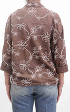 OFF-ON - Camicia con fiori ricamati - Cioccolato