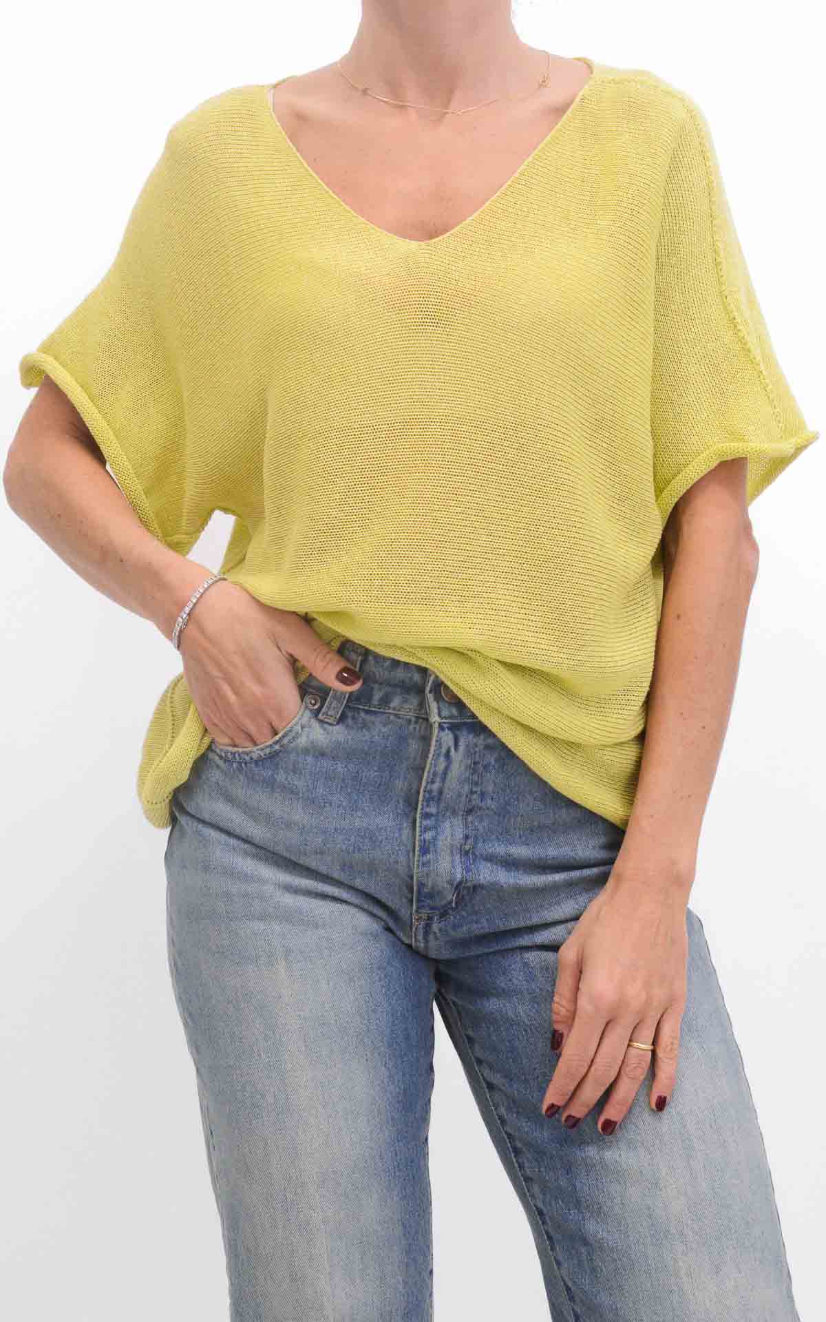 OFF-ON - Maglia filo mezza manica - Giallo Lime