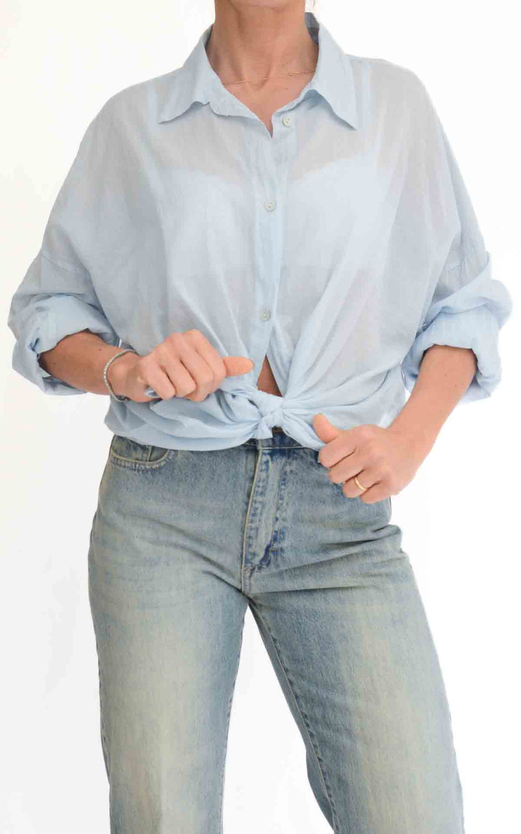 Susymix - Camicia in mussola con nodo - Celeste
