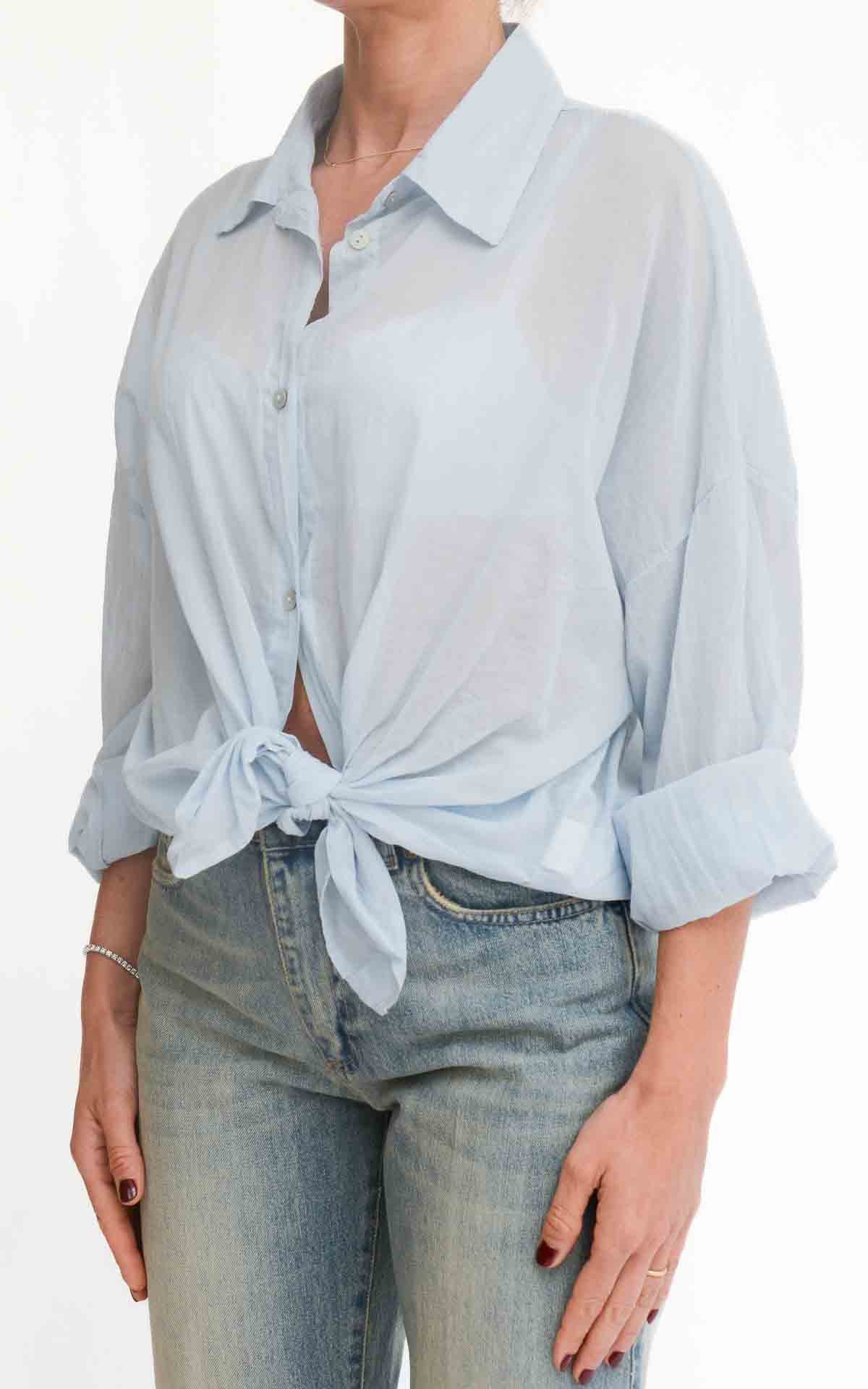 Susymix - Camicia in mussola con nodo - Celeste