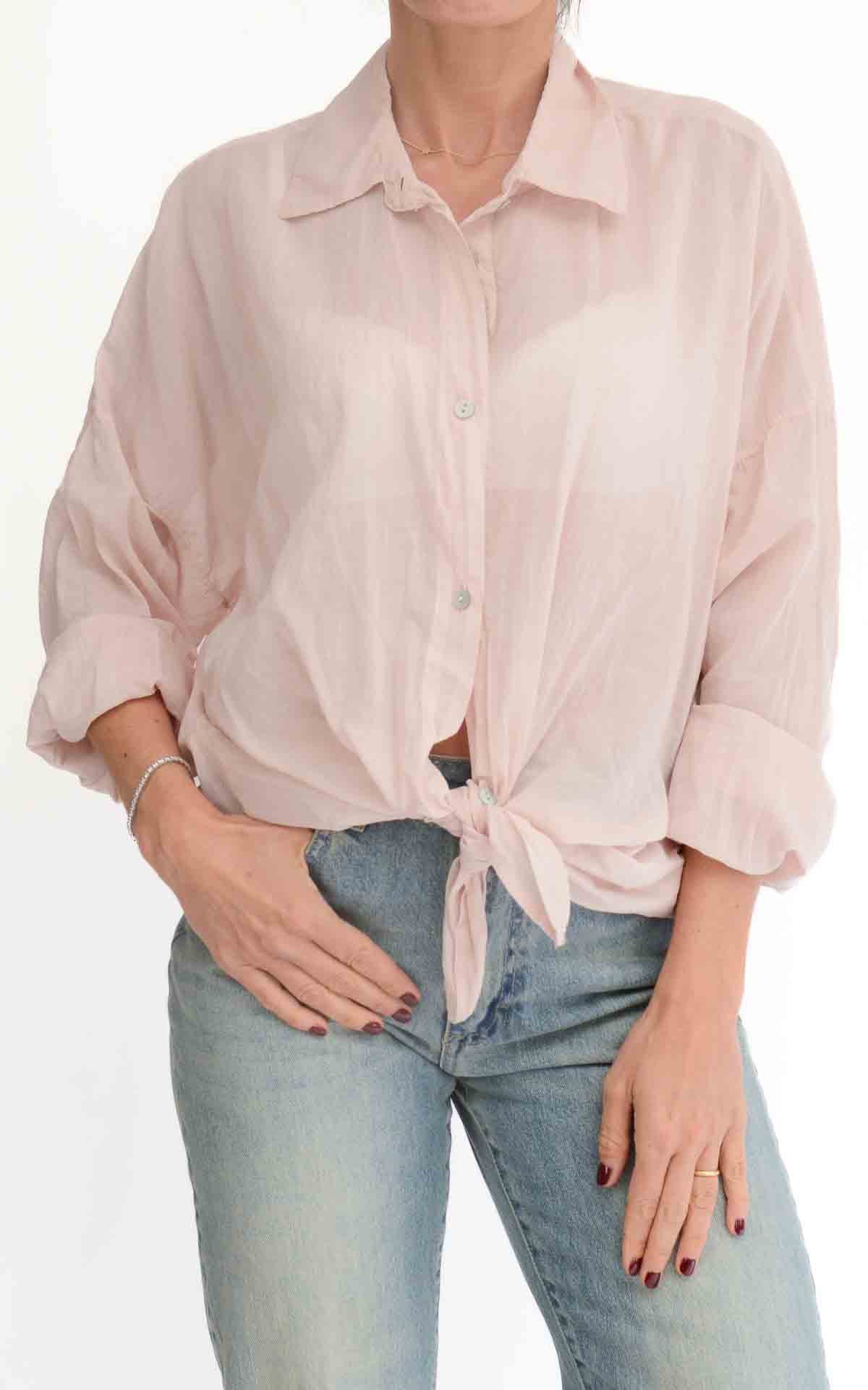 Susymix - Camicia in mussola con nodo - Rosa cipria