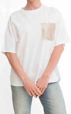 Susymix - T-shirt con tasca paillettes - Latte
