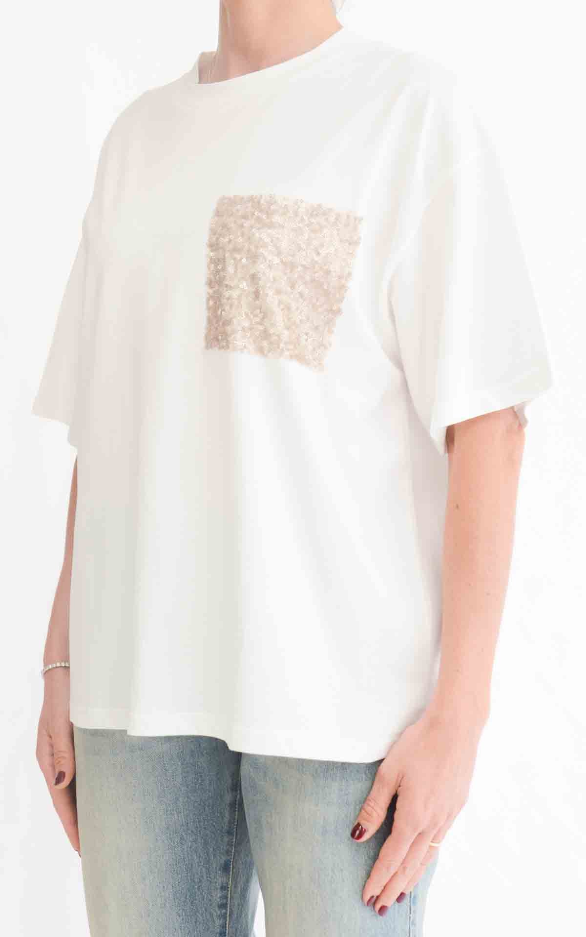 Susymix - T-shirt con tasca paillettes - Latte
