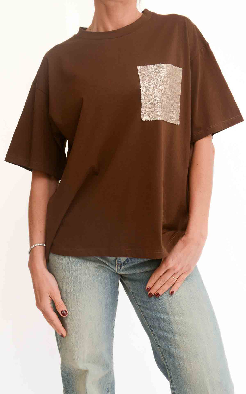 Susymix - T-shirt con tasca paillettes - Moro