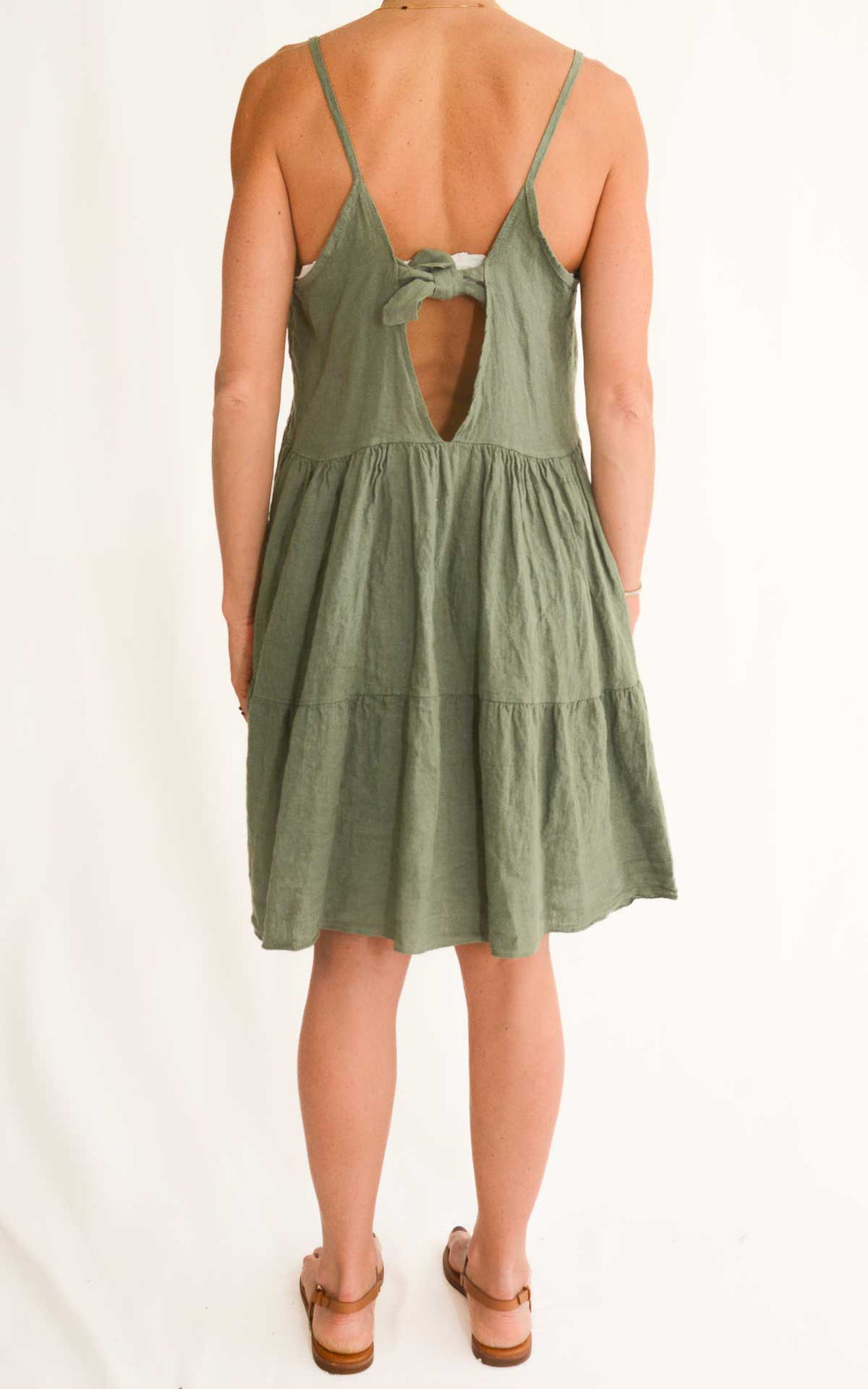 Off-on - Abito in lino con fiocco - Verde