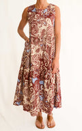 OFF-ON - Abito balze cotone fantasia - Bordeaux