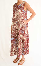 OFF-ON - Abito balze cotone fantasia - Bordeaux