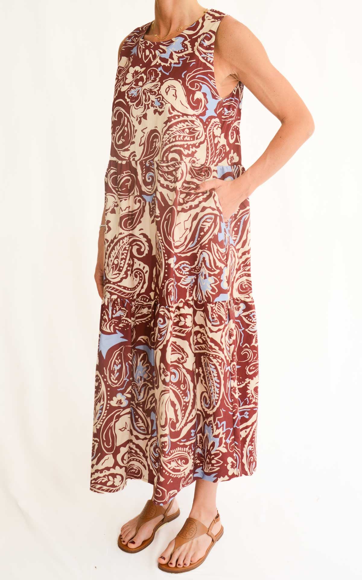OFF-ON - Abito balze cotone fantasia - Bordeaux