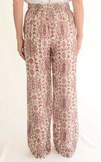 Off-on - Pantalone viscosa fantasia - Burro / rosa