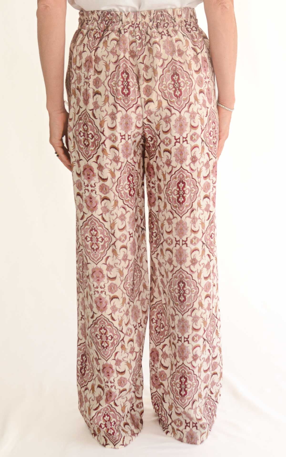 Off-on - Pantalone viscosa fantasia - Burro / rosa