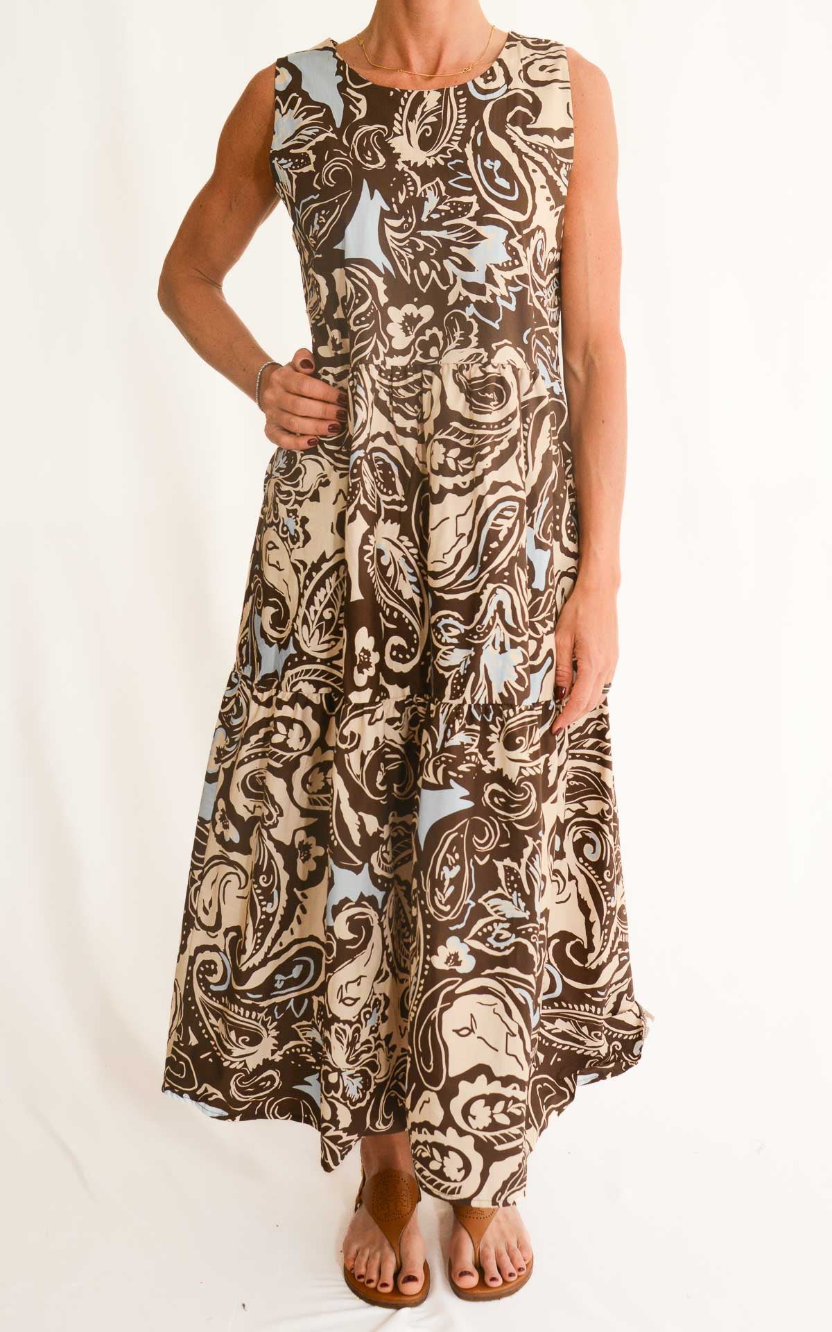 Off-on - Abito balze cotone fantasia - Moro