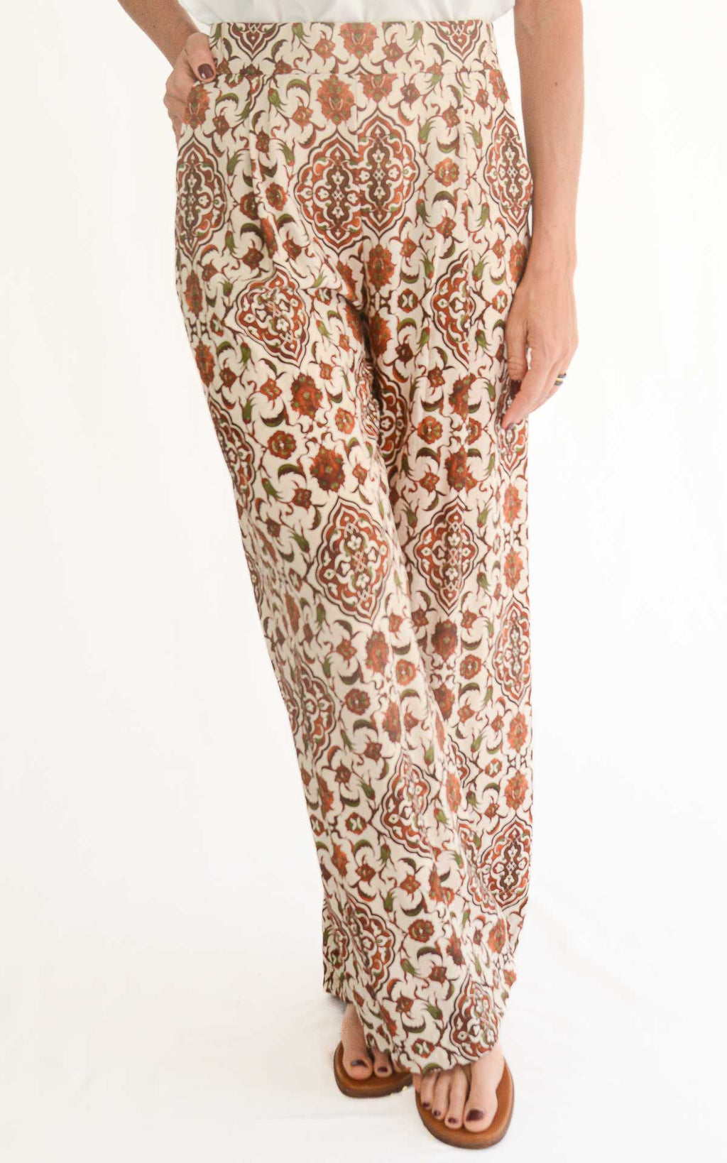 Off-on - Pantalone viscosa fantasia - Burro / camel