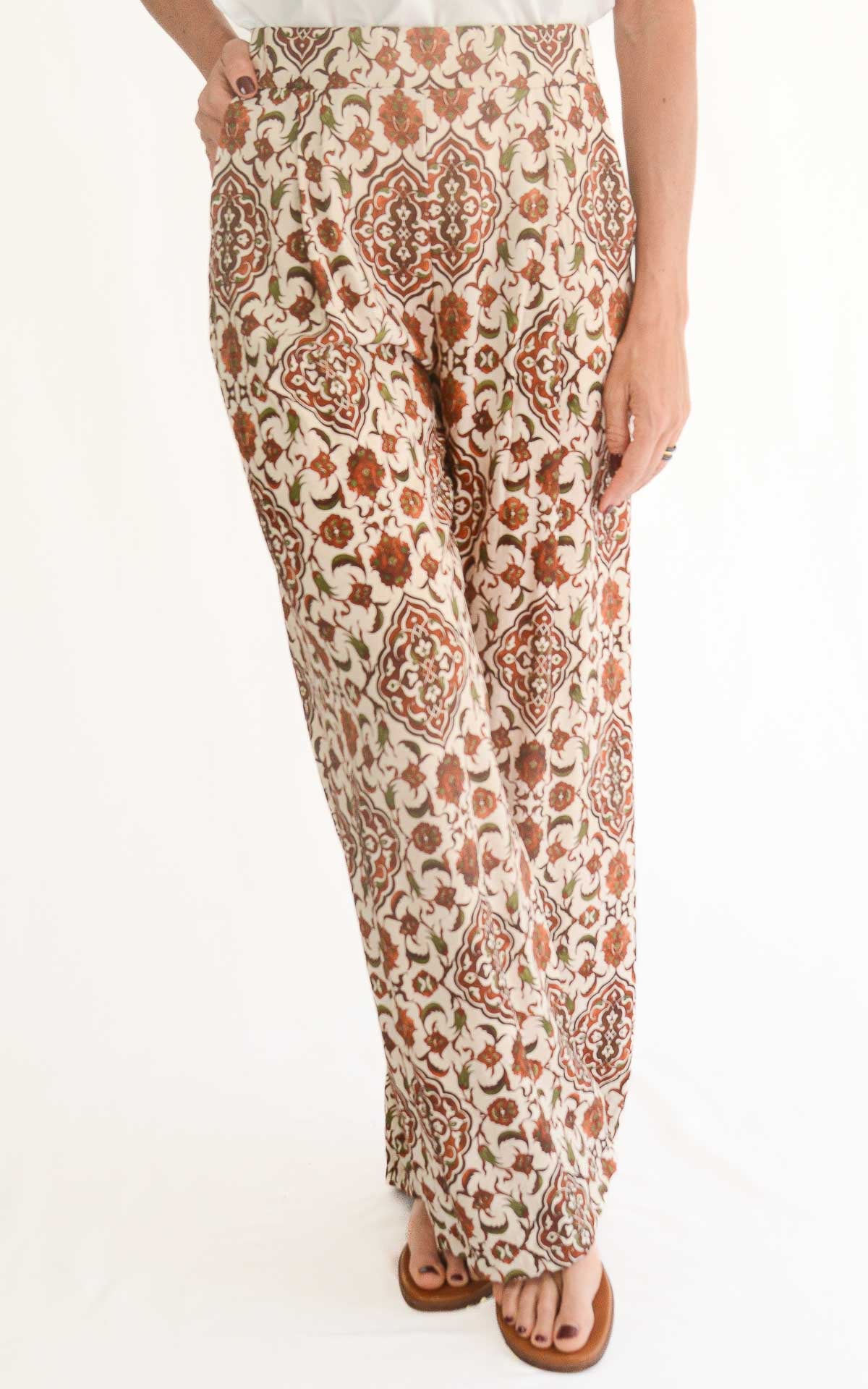 Off-on - Pantalone viscosa fantasia - Burro / camel