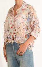 Off-on - Camicia fantasia in mussola di cotone - Burro / rosa
