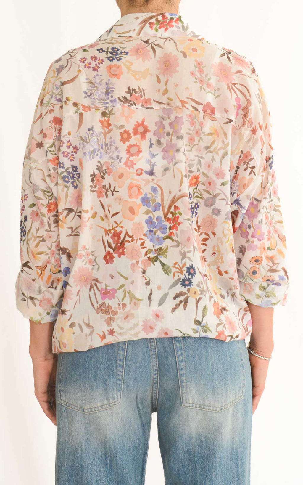 Off-on - Camicia fantasia in mussola di cotone - Burro / rosa