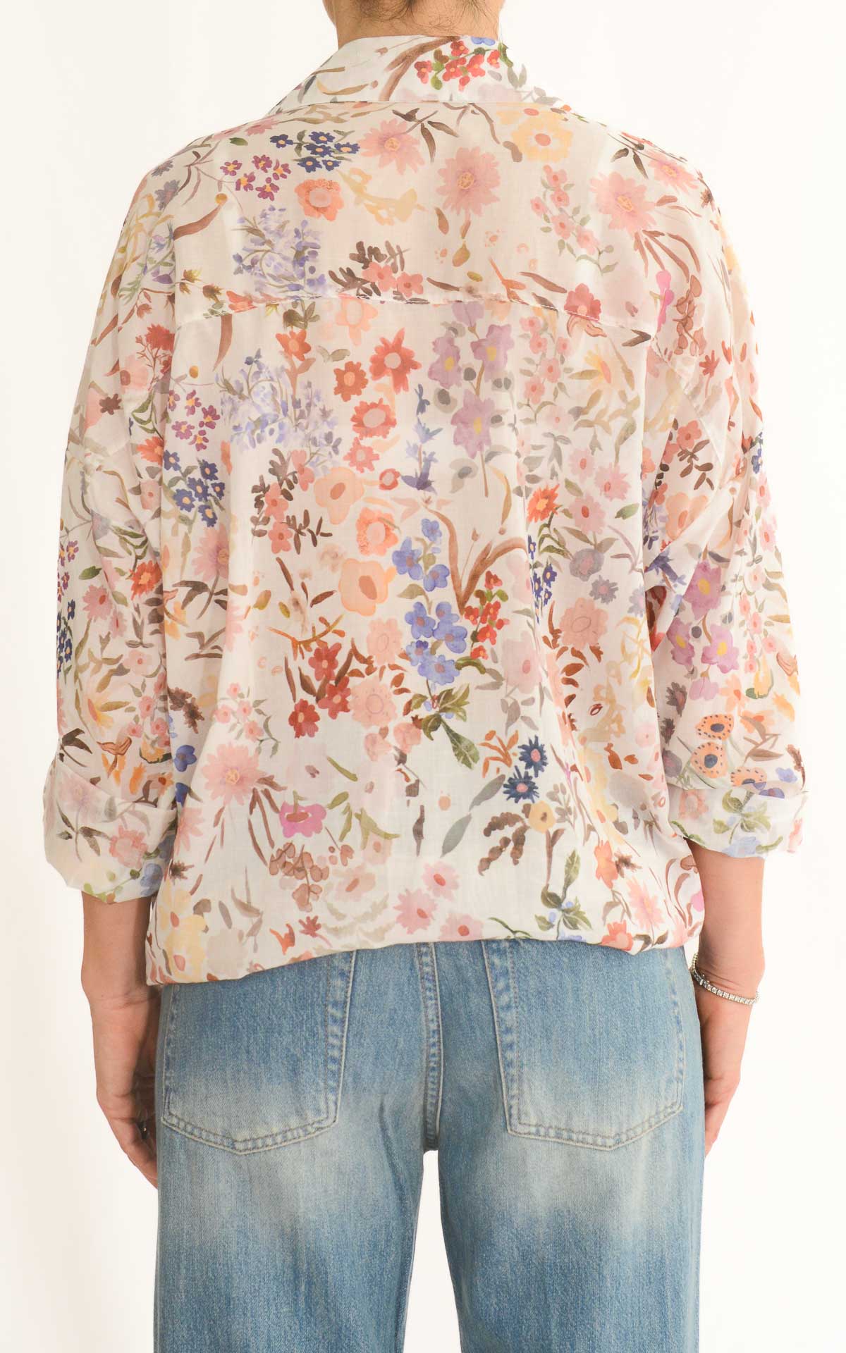 Off-on - Camicia fantasia in mussola di cotone - Burro / rosa