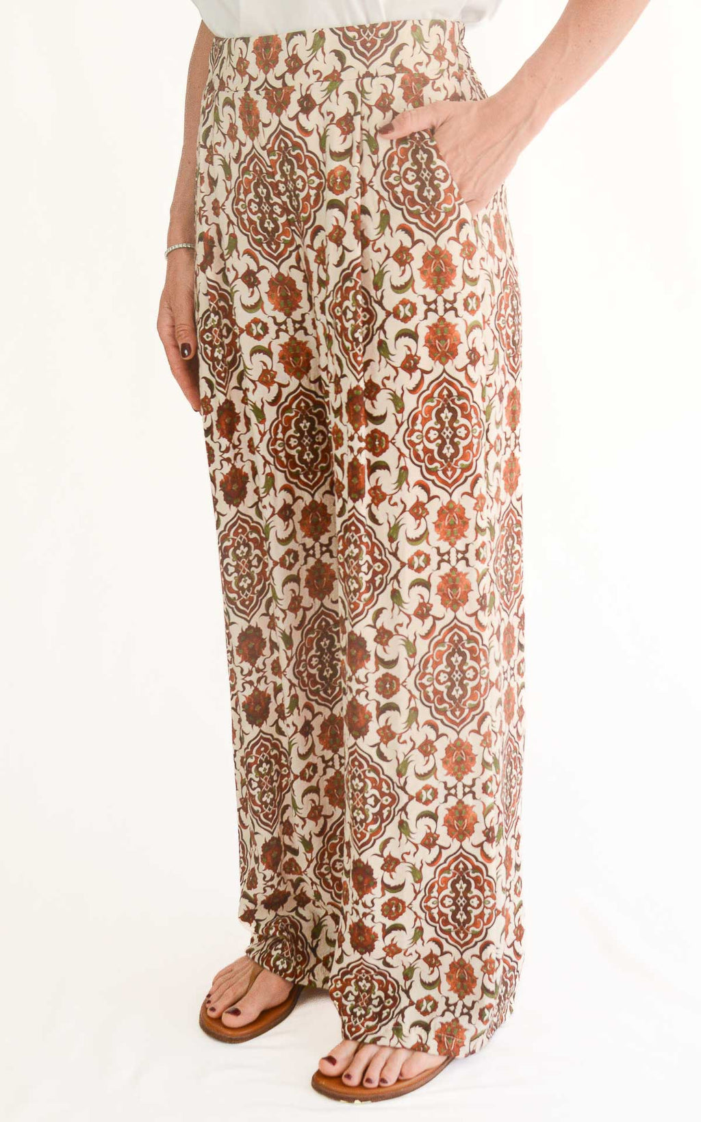 Off-on - Pantalone viscosa fantasia - Burro / camel