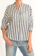 Off-on - Camicia mussola riga - Latte / blu