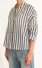Off-on - Camicia mussola riga - Latte / blu