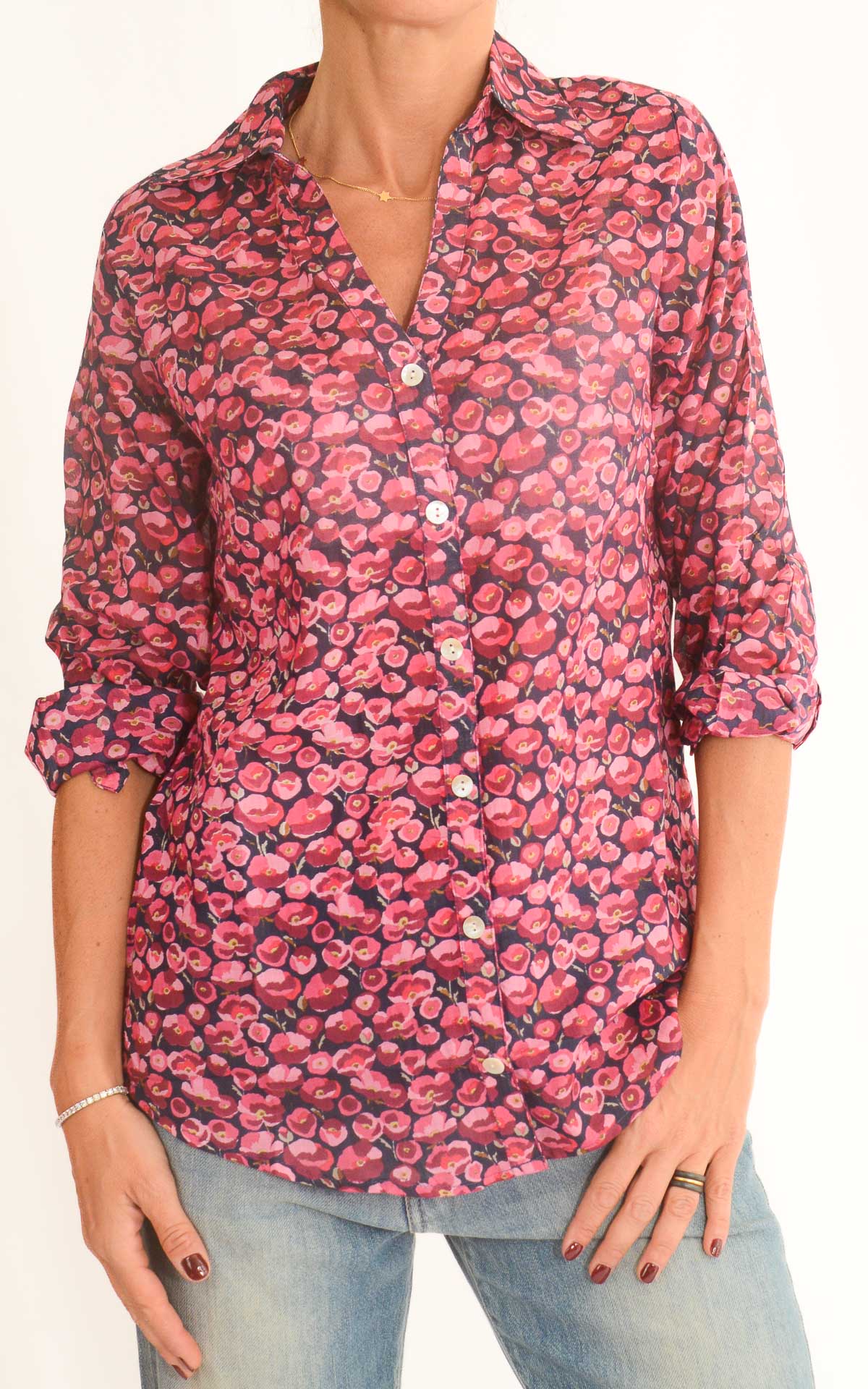 Palme - Camicia fantasia floreale - Blu / ciclamino