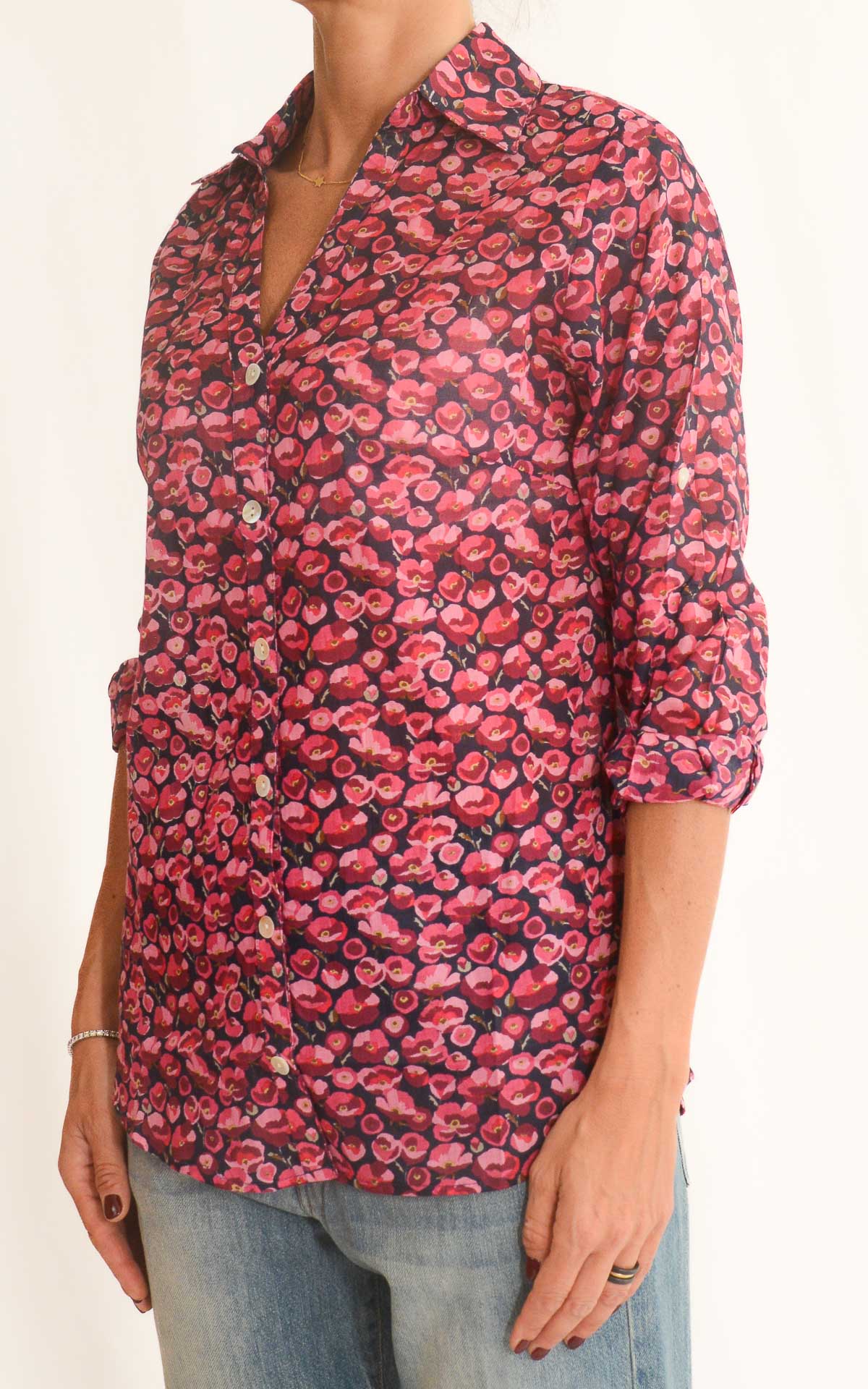 Palme - Camicia fantasia floreale - Blu / ciclamino