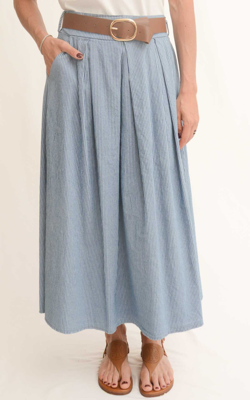 OFF-ON - Gonna chambray a righe - Denim
