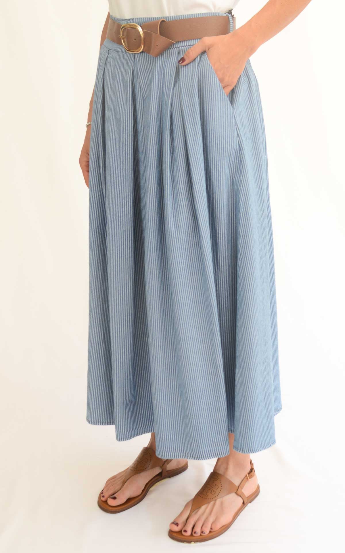 OFF-ON - Gonna chambray a righe - Denim